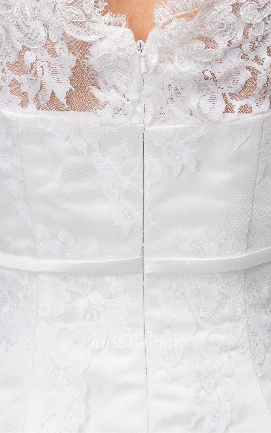 Caped-Sleeve Lace A-Line Gown with Low-V Back