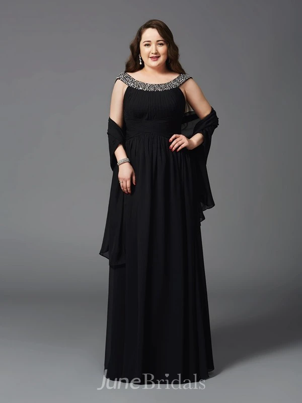 A-line Floor-length Scoop Chiffon Beading Cape Low-V Back Dress