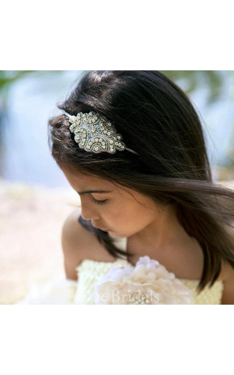 One Shoulder Pleated Tulle Gown With Flower and Beaded Detailing