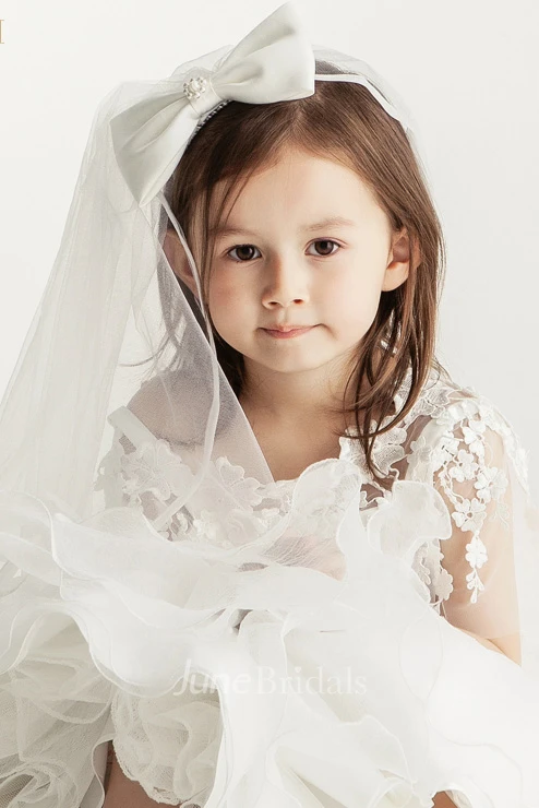 Flower Girl Wedding Tulle Veil With Beaded Bow
