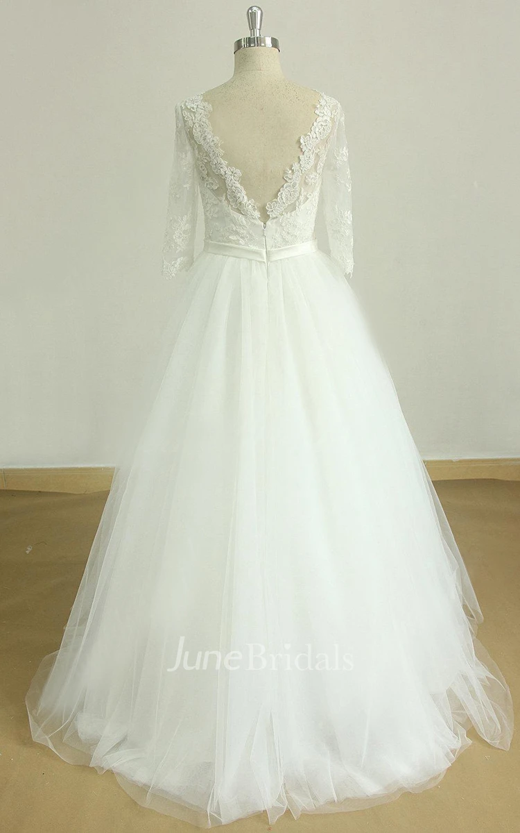 A-Line Tulle Lace Satin Weddig Dress