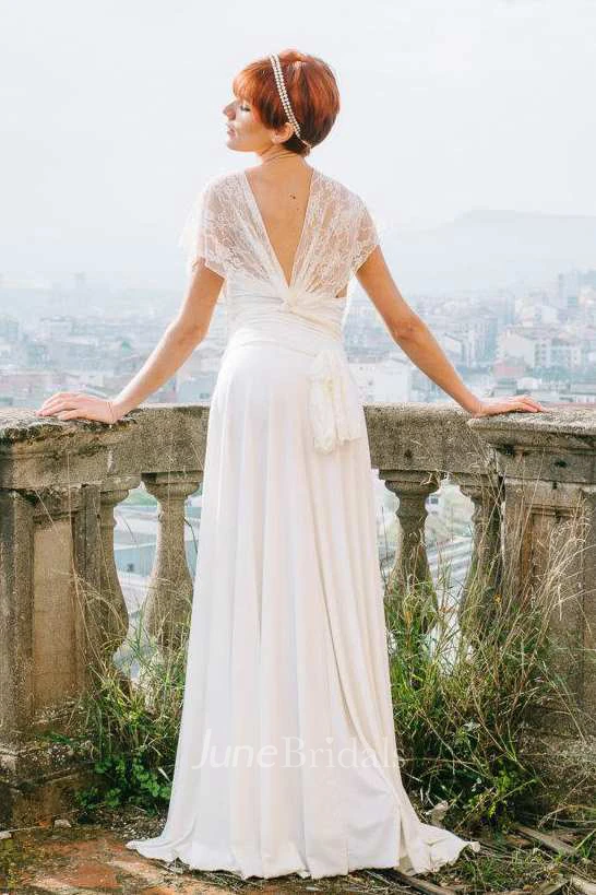Floor-Length Jersey Satin Lace Wedding Dress