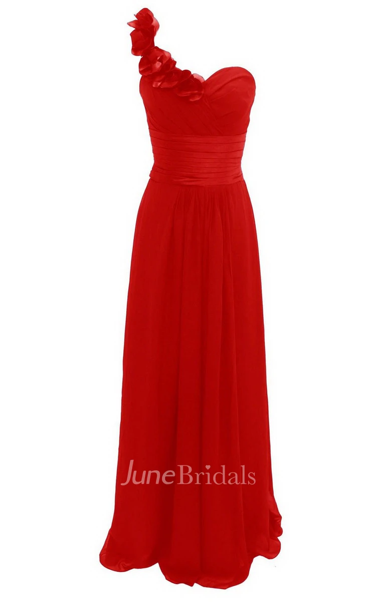 Floral One-shoulder Sweetheart A-line Gown With Ruched Band