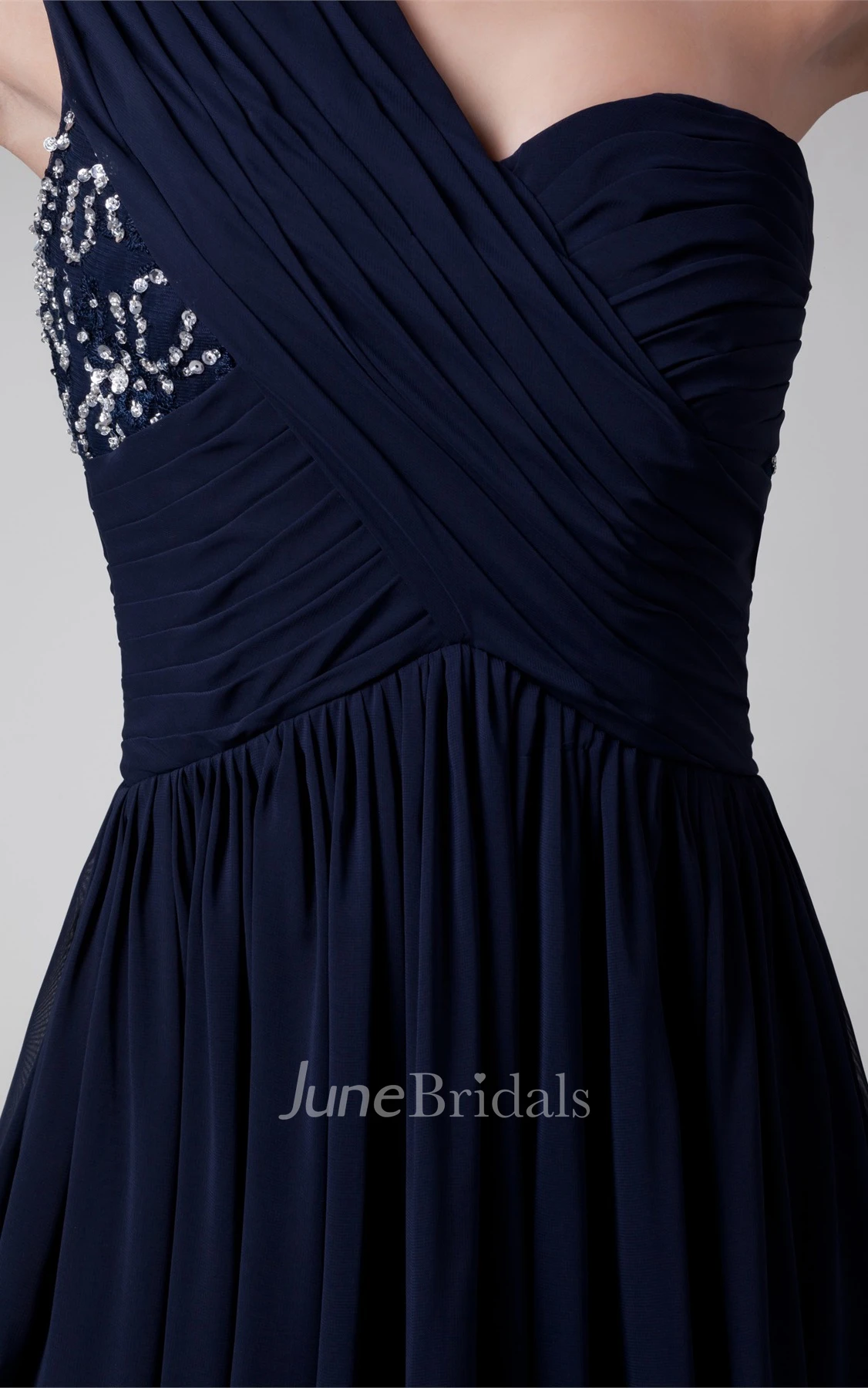 Chiffon One-Shoulder A-Line Maxi Dress with Crystal Detailing