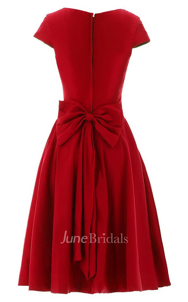 Scoop-neck Short-sleeve Fuffle A-line Bridal Dress