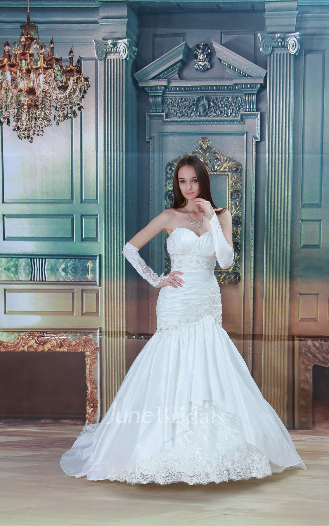 Spaghetti-Strap Mermaid A-Line Gown with Lace and Stress