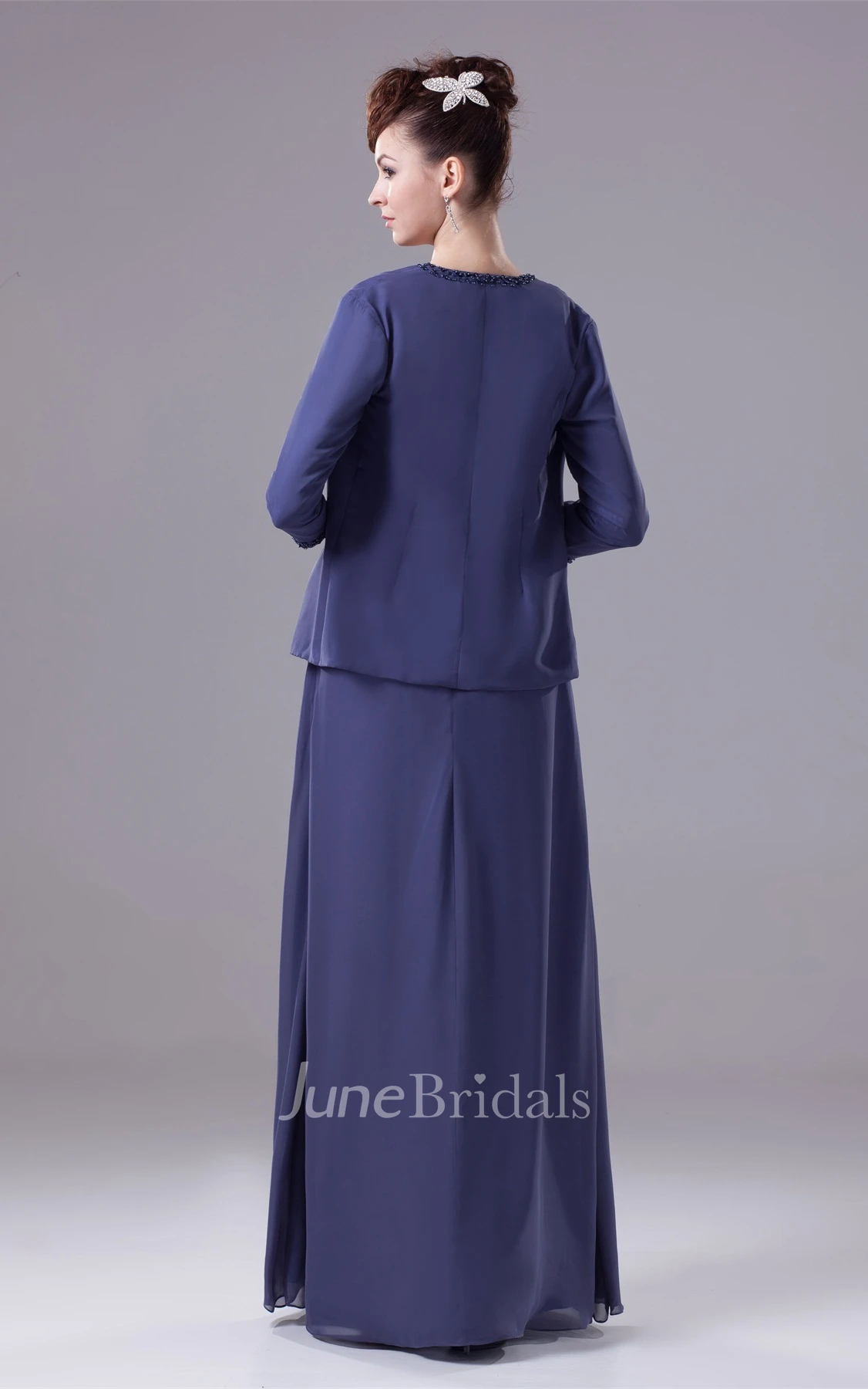 Beaded Sleeveless Floor-Length Square A-Line Dress with Zipper Back