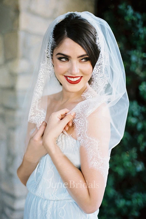 Simple Retro New Lace Applique Bride Wedding Veil Short Section Travel Photo Studio Photography Soft White Tulle