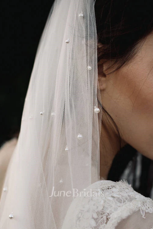 Vintage Pearl Tulle Long Wedding Veil