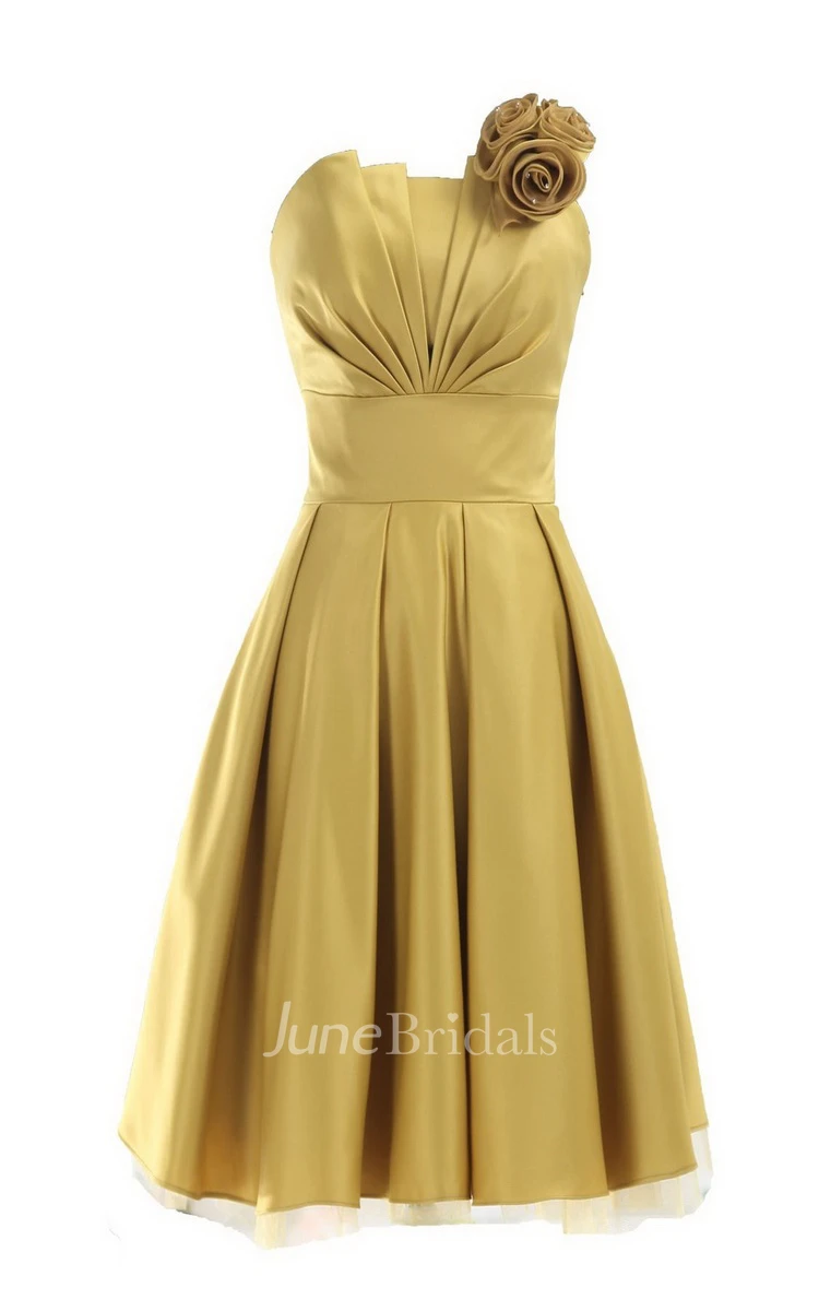 Strapless A-line Short Ruffled Dress With Flower
