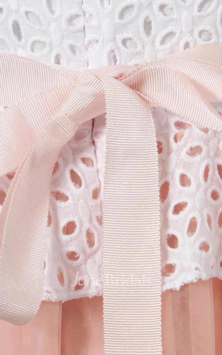 Sleeveless Scoop-neck A-line Tulle Dress With Belt