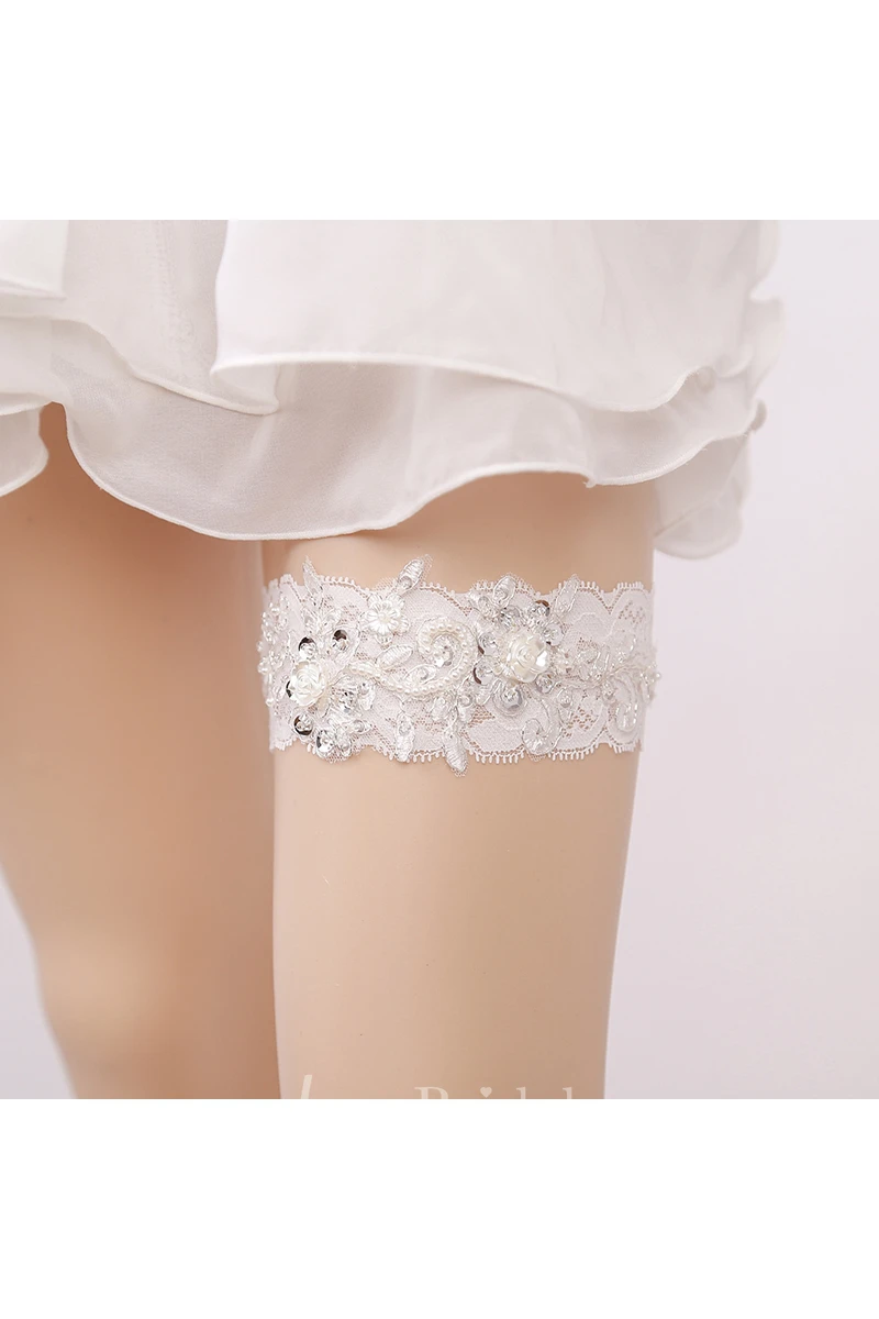 Beaded Pearl Lace Applique Stretch Sexy Garter Within Within 16-23inch