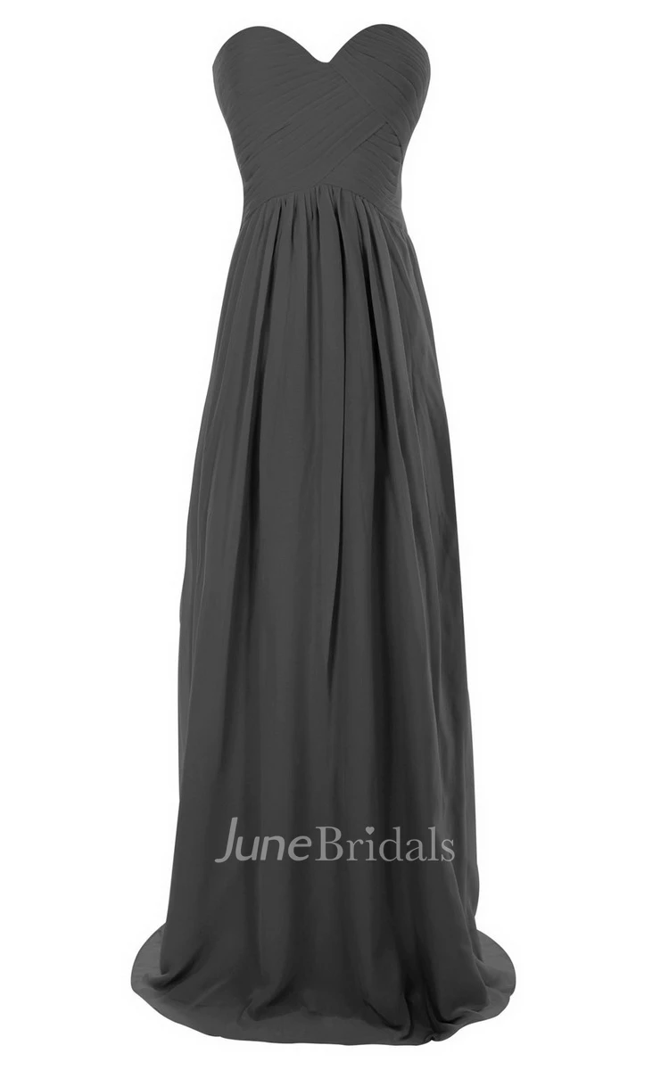 Strapless Sweetheart Ruched Chiffon A-line Gown With Train