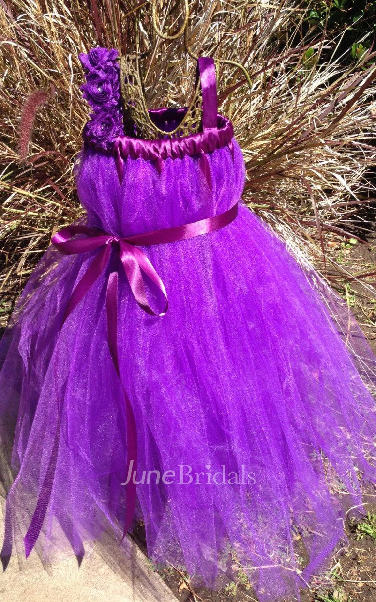 Spaghetti Strap Tulle Dress With Flower and Sash Ribbon
