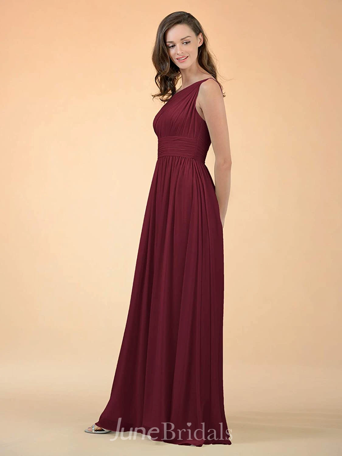 Modern A Line One-shoulder Chiffon Sleeveless Bridesmaid Dress