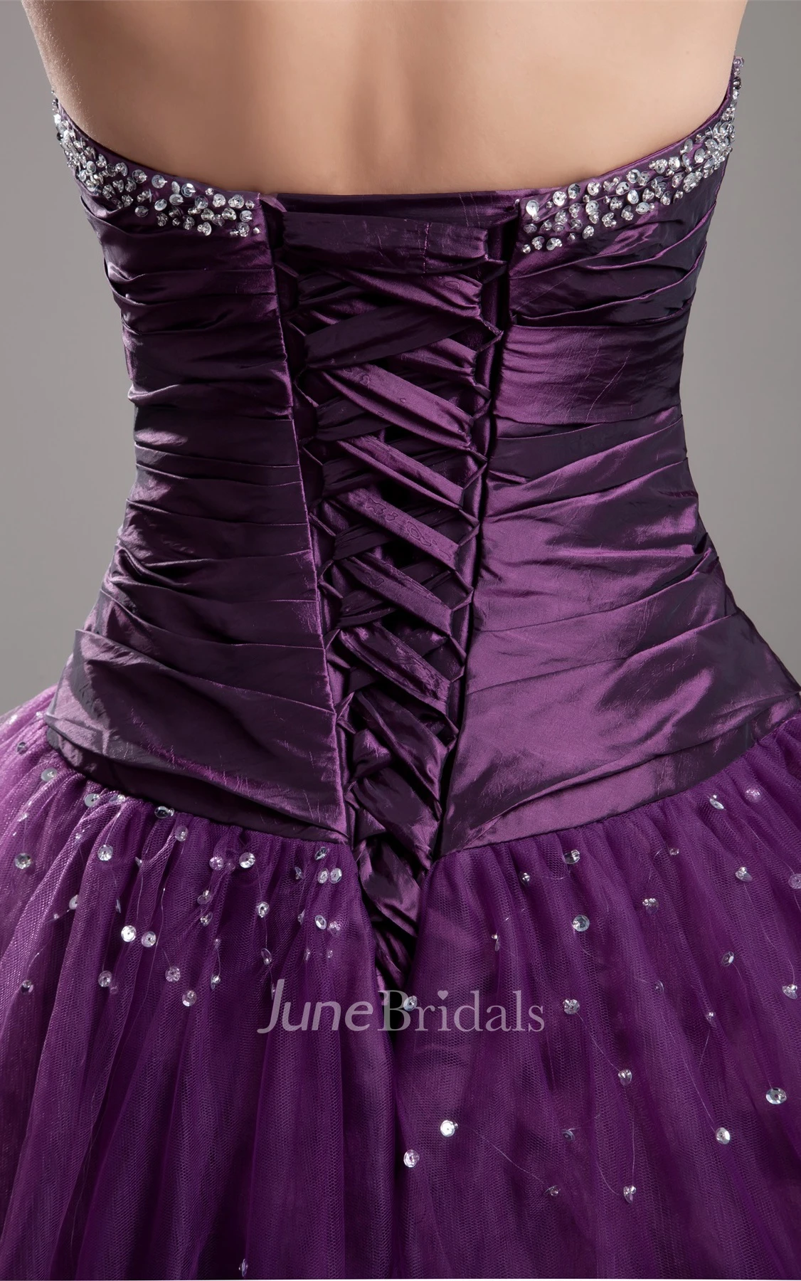 strapless a-line ball pleated gown with jeweled top