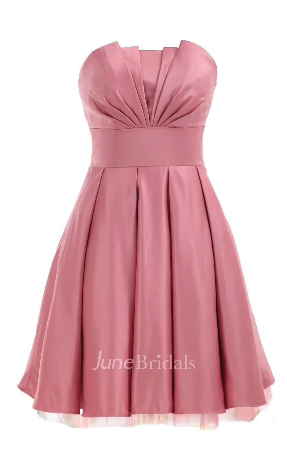 Strapless Appliqued Ruched Bodice Short Pleated Satin Dress