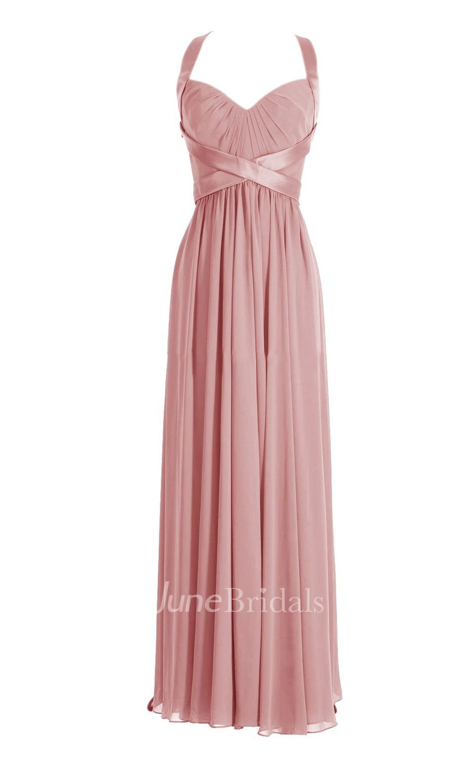 Sleeveless Ruched Bodice Long Pleated Chiffon Dress