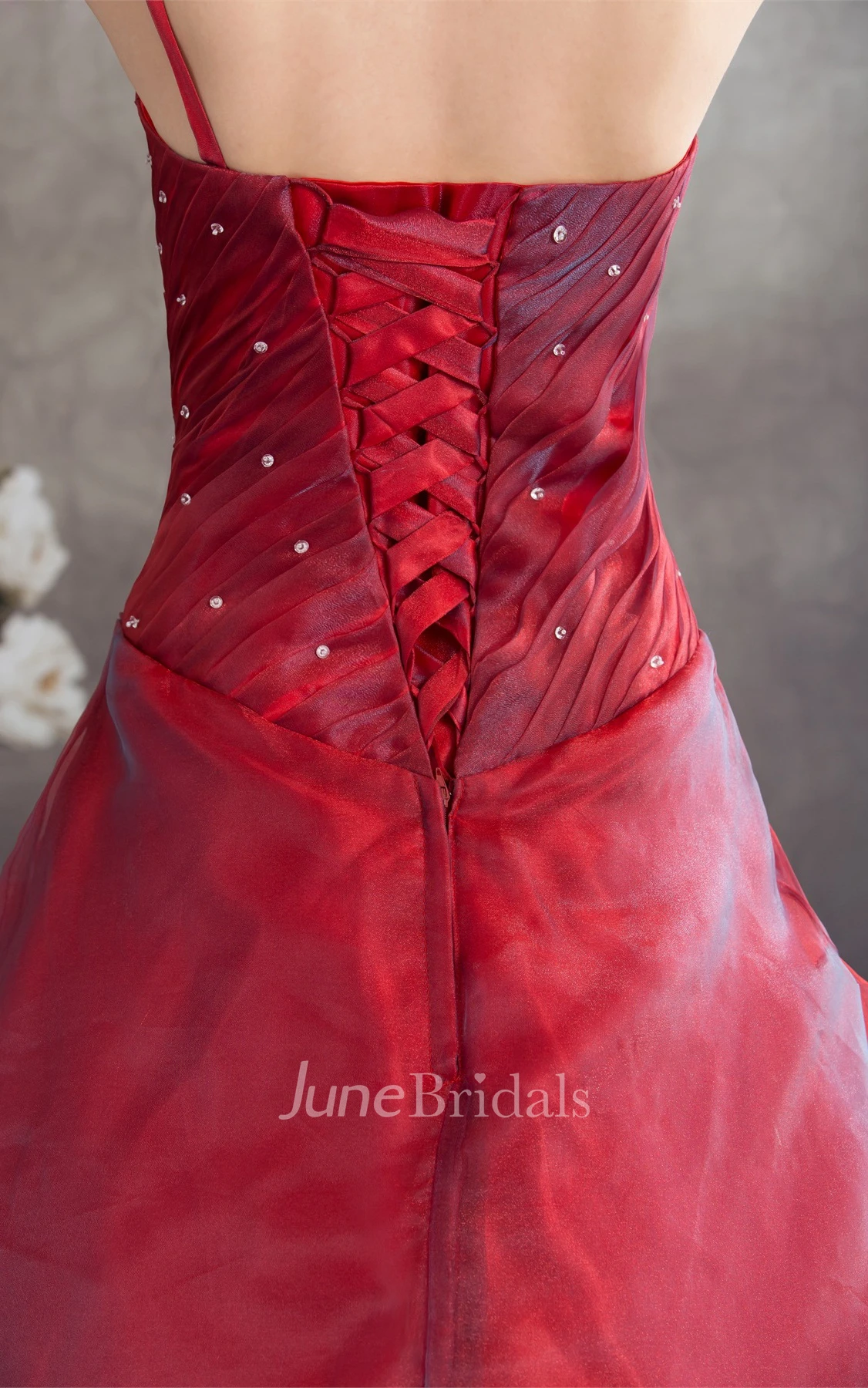 Single-Strap Sleeveless Ruched Ball Gown with Flower and Stress