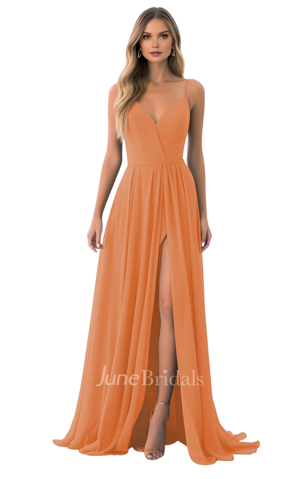 Elegant A-Line Spaghetti Chiffon Bridesmaid Dress with Split Front