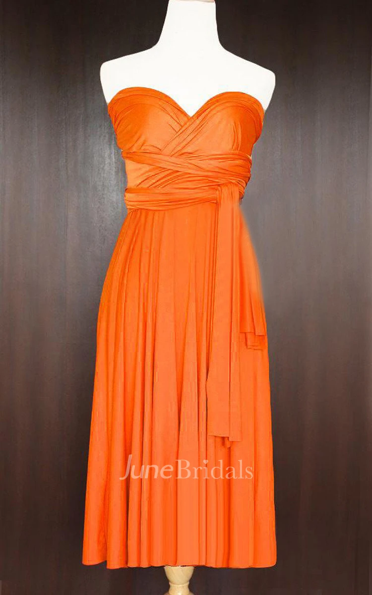 Short Straight Hem Orange Bridesmaid Convertible Wrap Wedding Maid Of Honor Dress