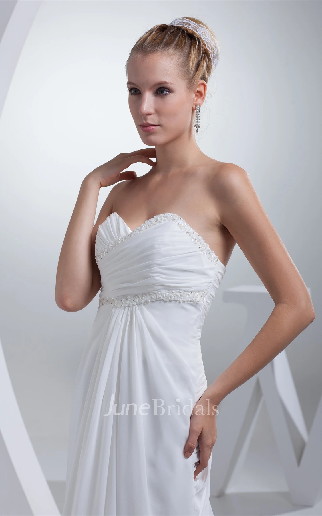 Sweetheart Criss-Cross Pleated Dress with Beading and Corset Back