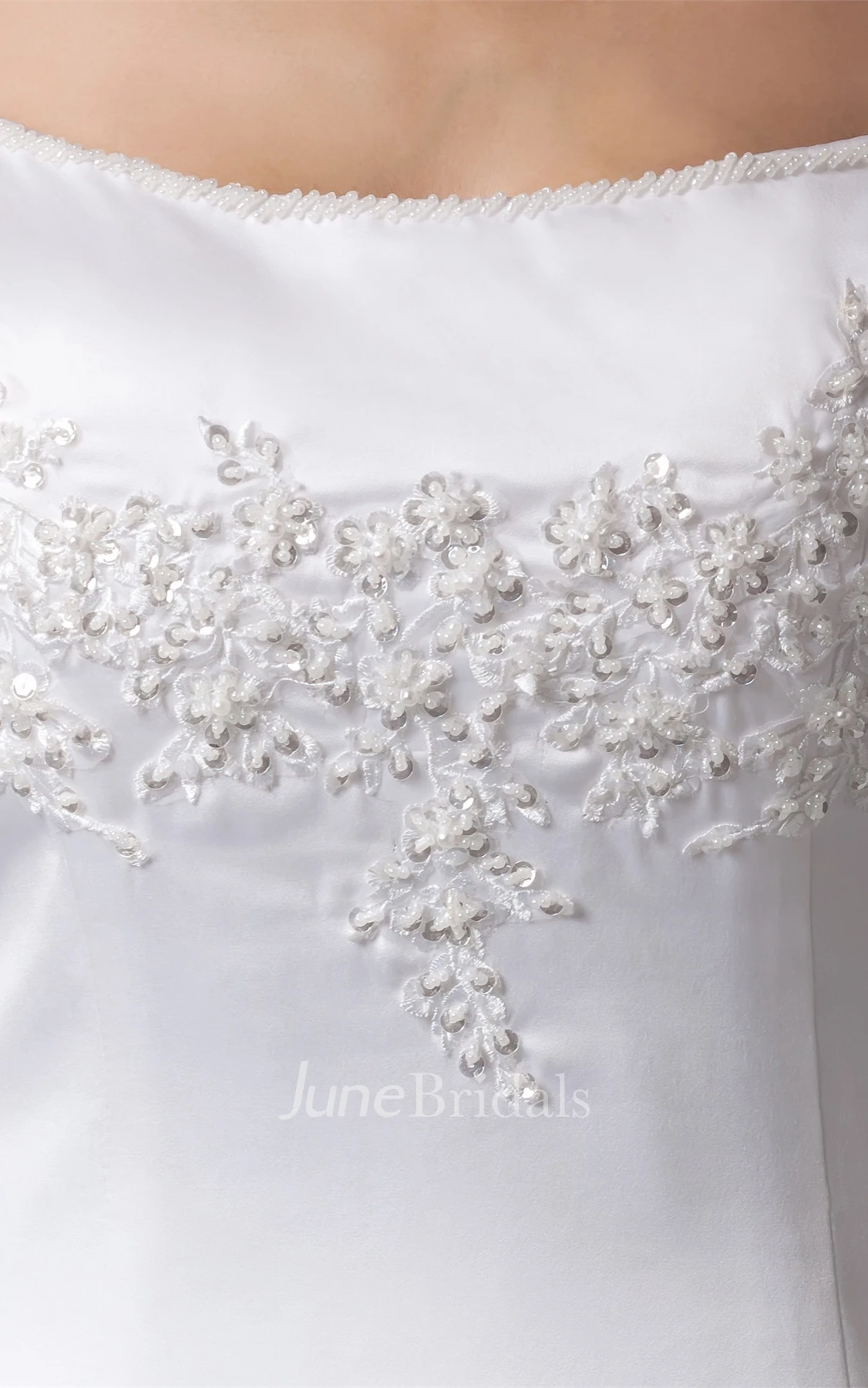 Caped-Sleeve Satin A-Line Gown with Appliques