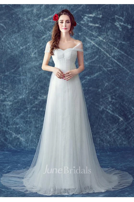Romantic Tulle Off-the-shoulder Wedding Dress Lace-up Sweep Train