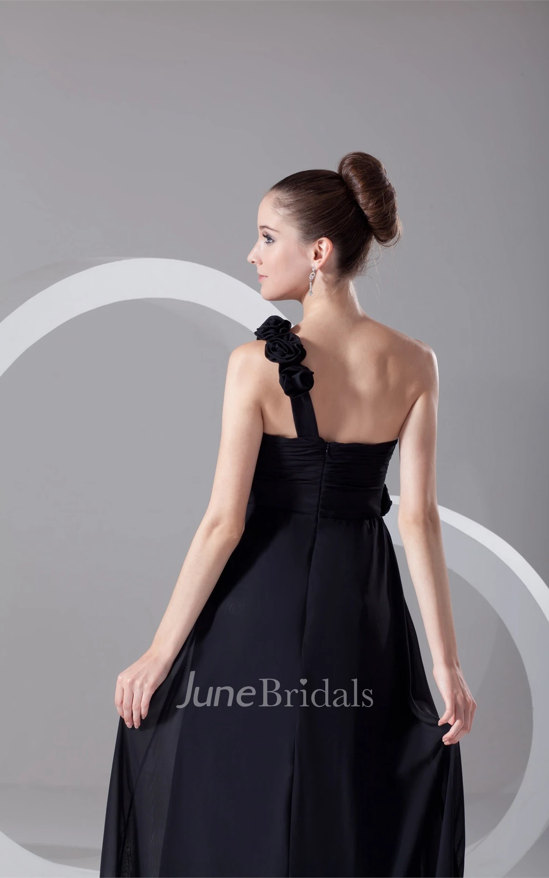 sleeveless chiffon maxi empire dress with floral strap and pleats