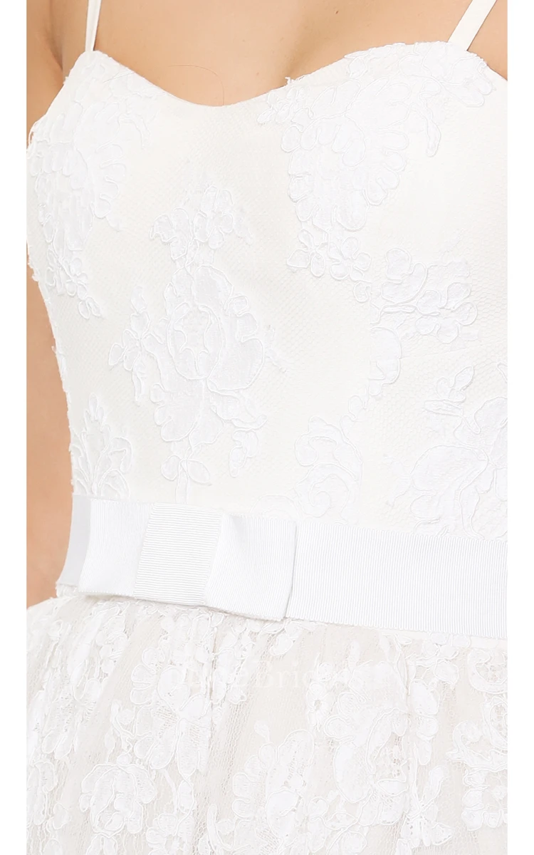 Spaghetti A-line Lace Knee-length Dress With High-low Style