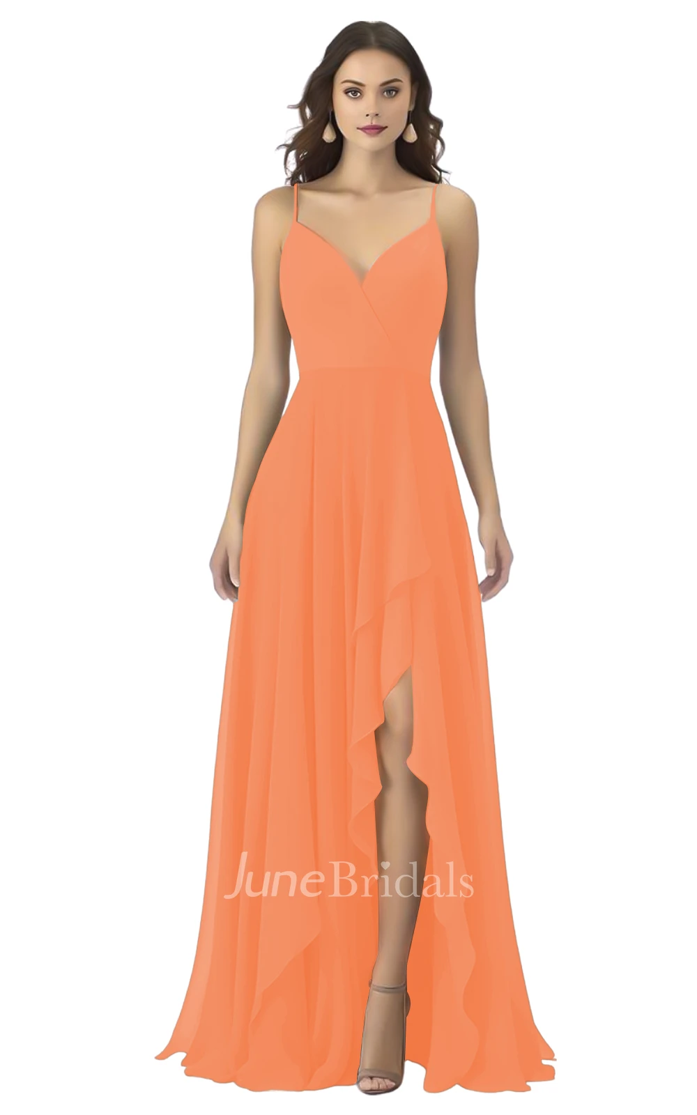 Bohemian A-Line Spaghetti Chiffon Bridesmaid Dress with Split Front