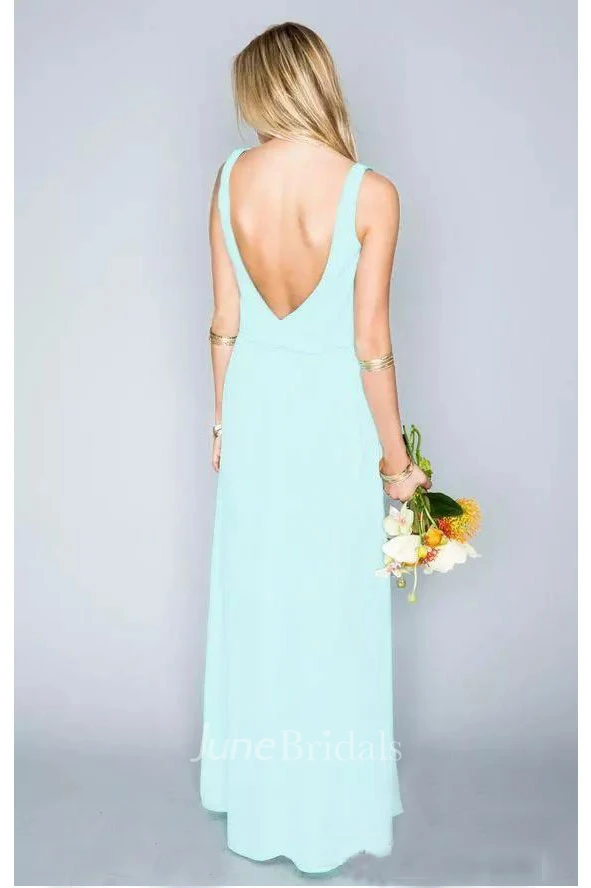Chiffon Beach Floor-length Sheath V-neck Sleeveless Natural Waist Deep-V Back Dress