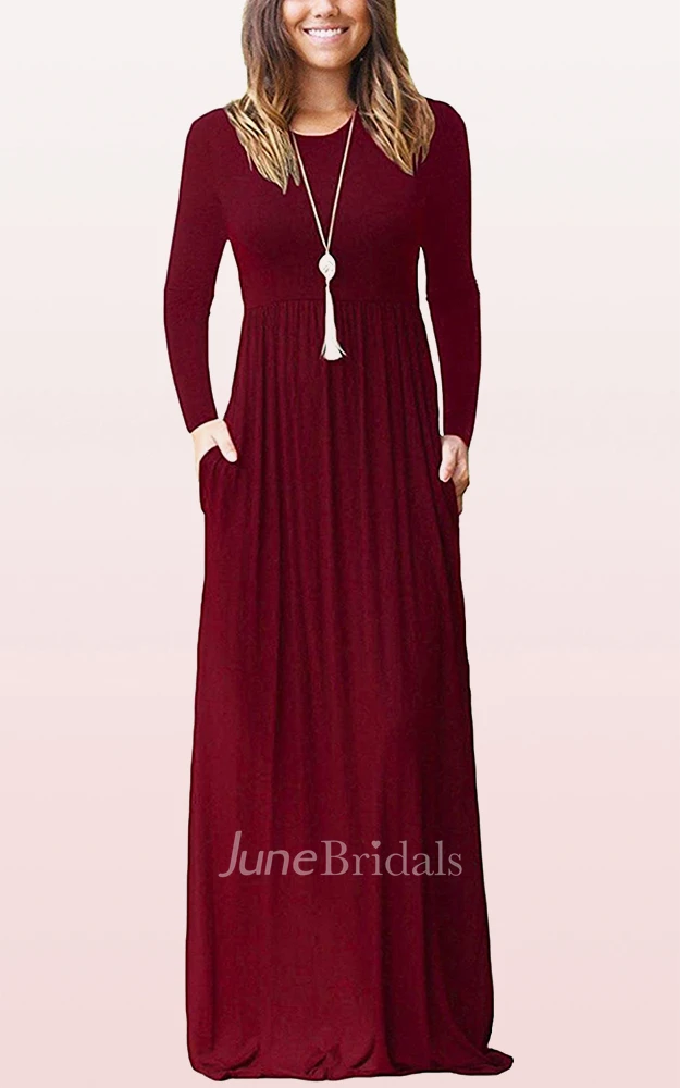 A Line Bateau Jersey Long Sleeve Mother Dress With Pockets