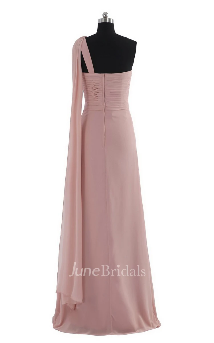 One-shoulder Long Chiffon Dress With Ruching