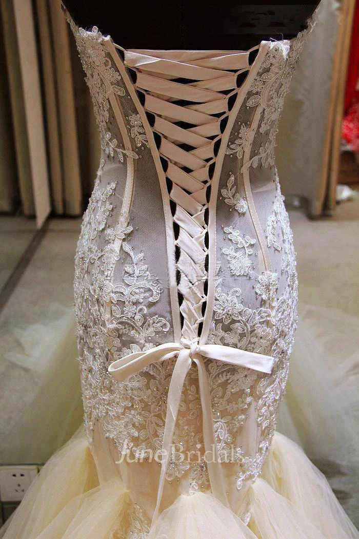 Sexy Sweetheart Lace Appliques Mermaid Wedding Dresses Tulle Floor Length