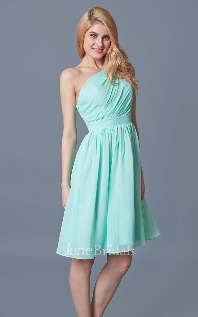 One Shoulder Knee Length Chiffon Bridesmaid Dress