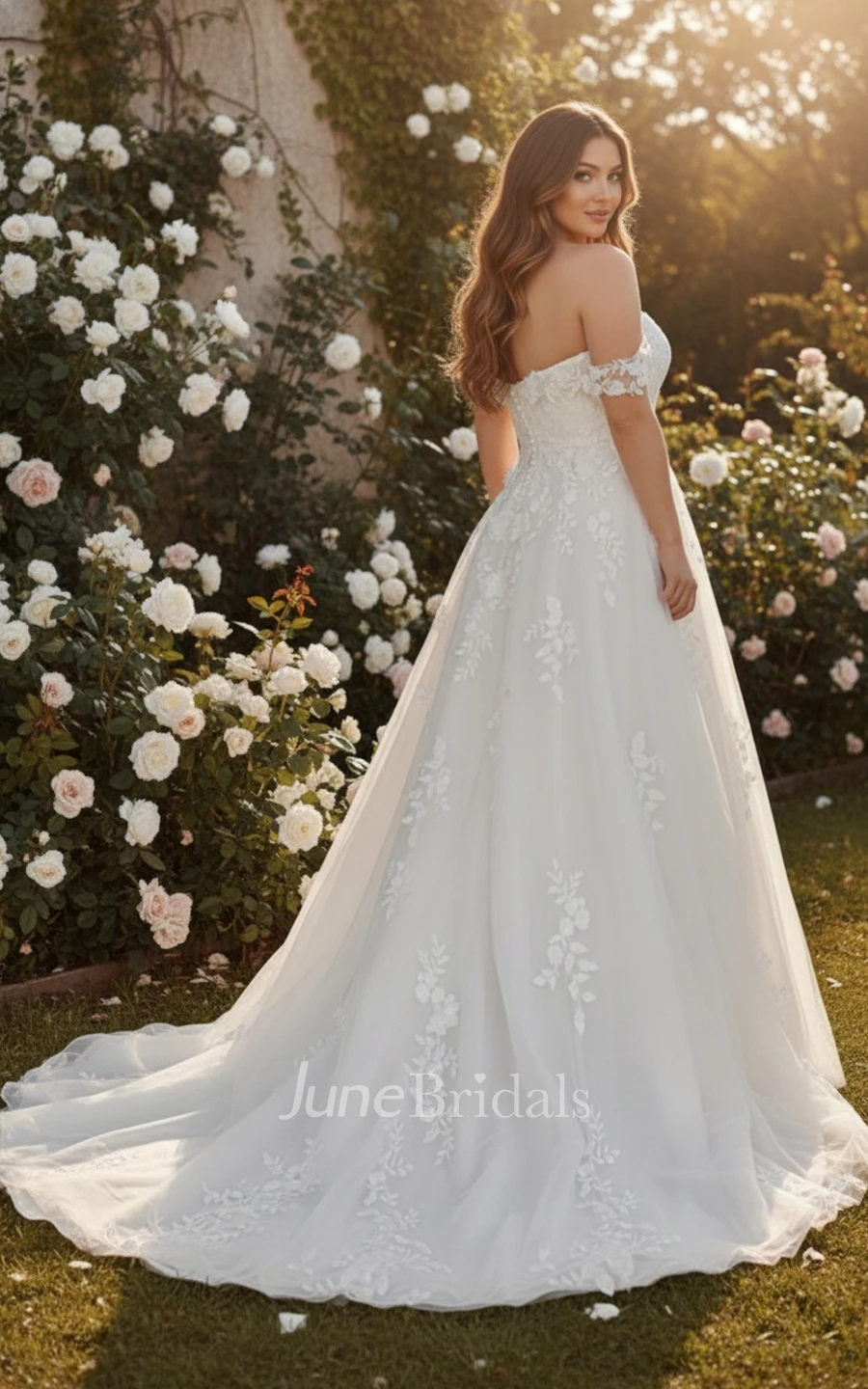 Elegant Plus-size Lace Wedding Dress A-Line Off-the-shoulder Sweetheart Bridal Gown