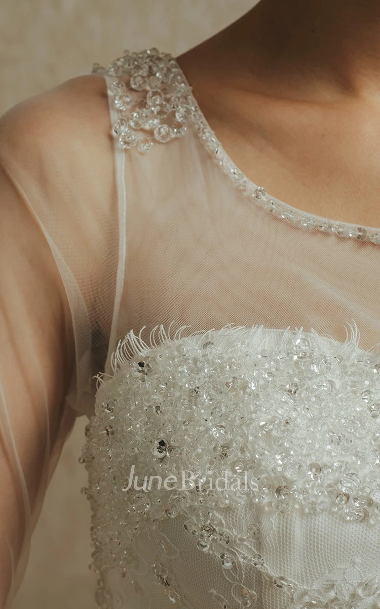 Noble 3 4 Sleeve A-line Organza and English Net Gown With Beading