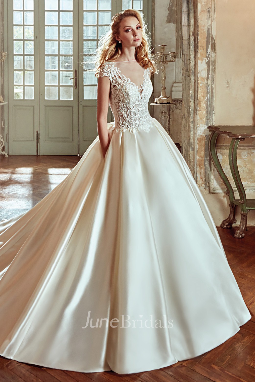 Satin with clearance lace wedding dress