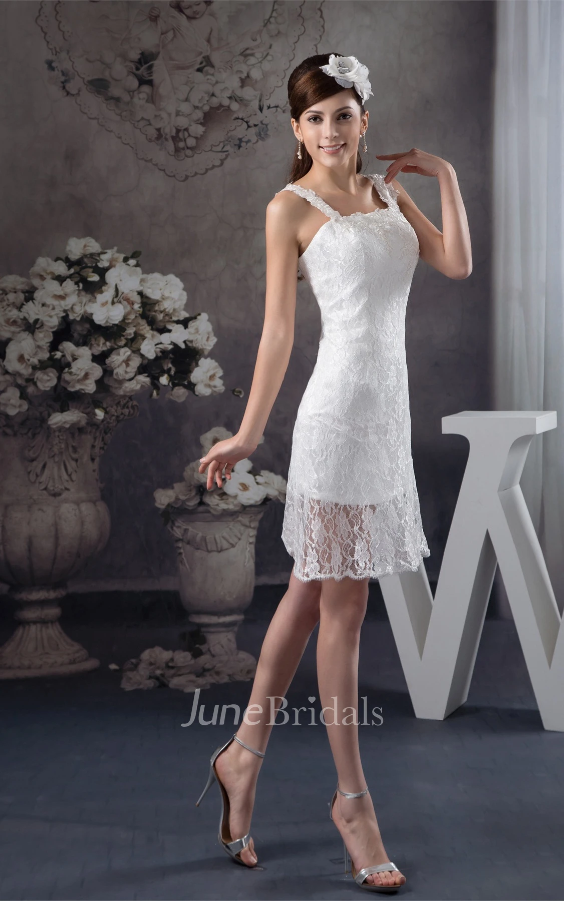 Strapped Lace Midi Dress with Zipper Back