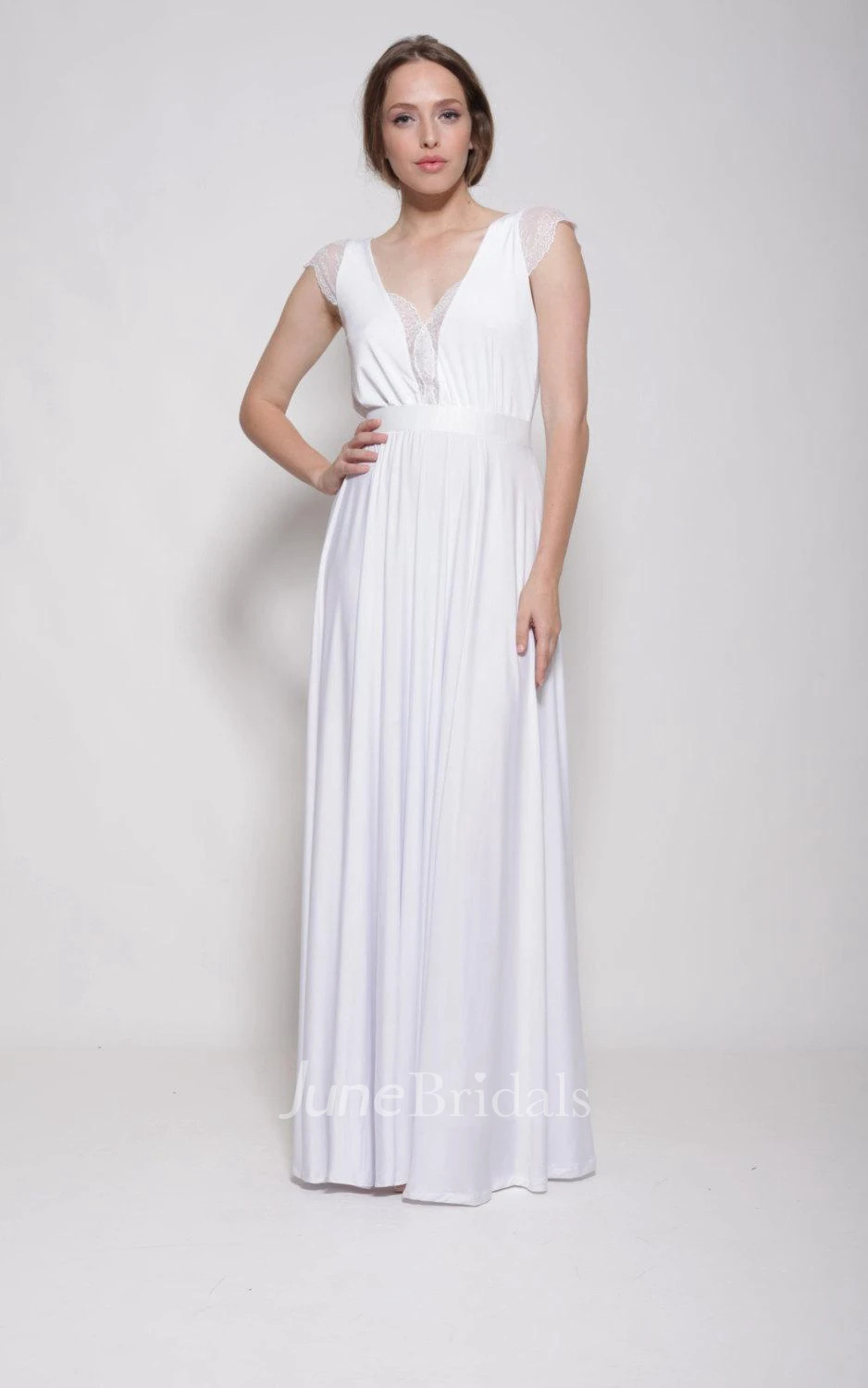 Floor-Length Bell Sleeve Lace Weddig Dress