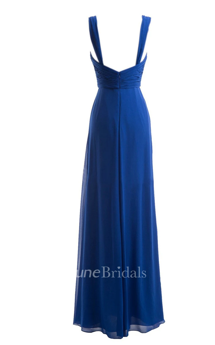 Straps Ruched A-line Gown With Deep-v Back