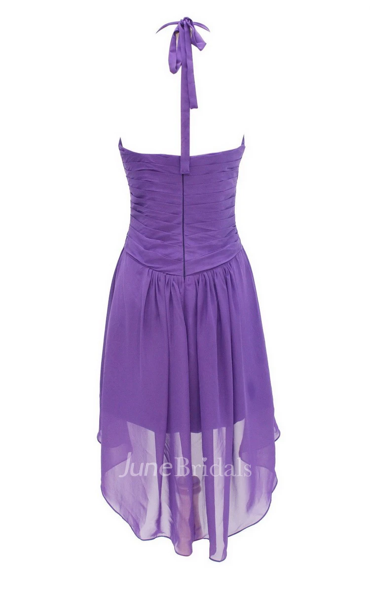Halter Notched Short Dress With Ruched Band