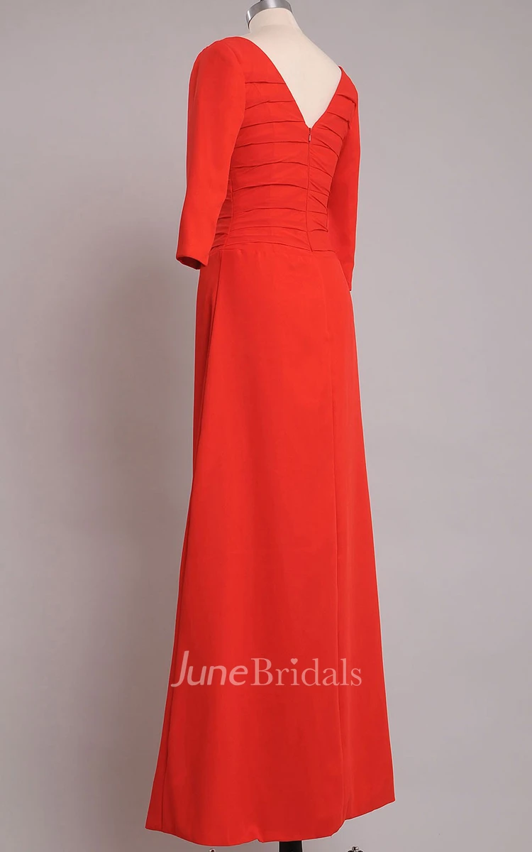 Bateau A-line Chiffon Floor-length Dress With Half Sleeves
