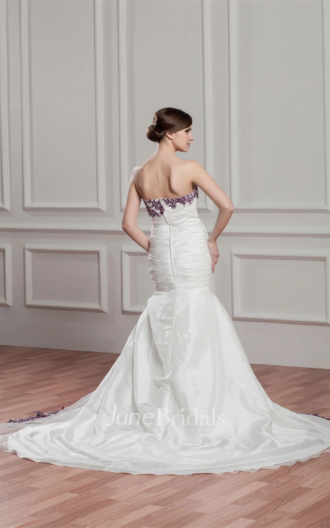 Strapless Mermaid Pick-Up Gown with Appliques and Ruching