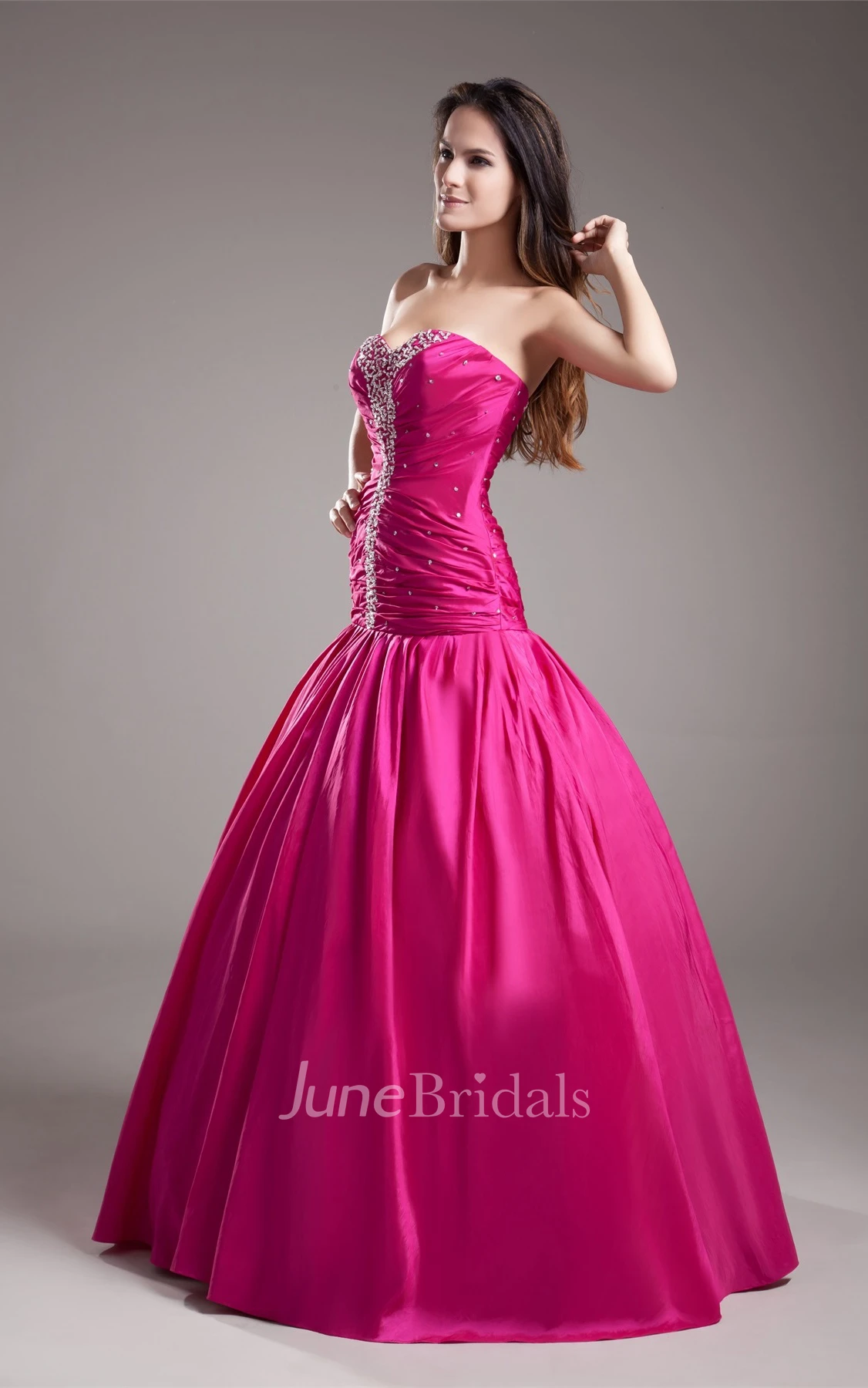 sweetheart a-line gown with ruched bodice and strass