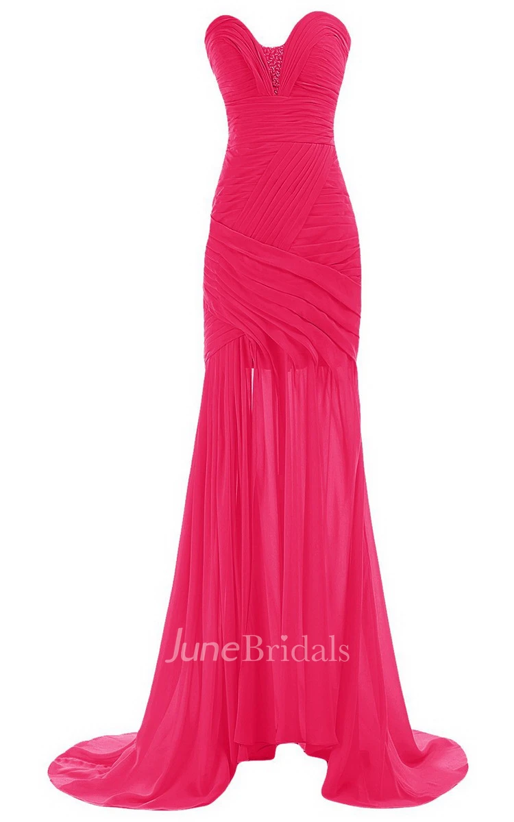 Sweetheart Sweep Train Gown With Ruching and Beading