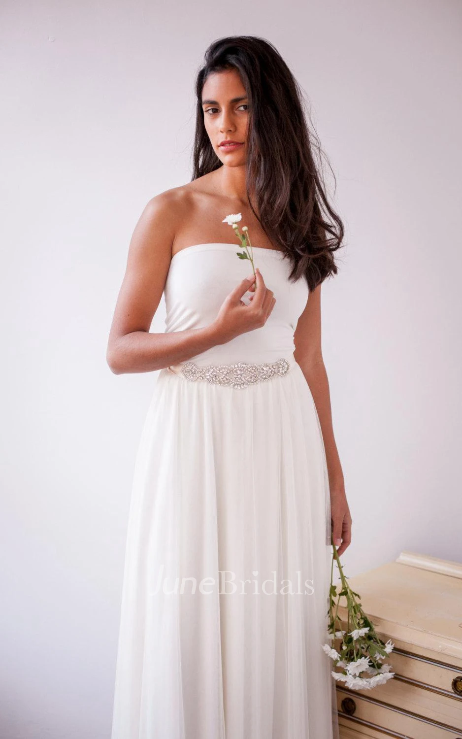 Tulle Jersey Satin Dress With Sash Ribbon