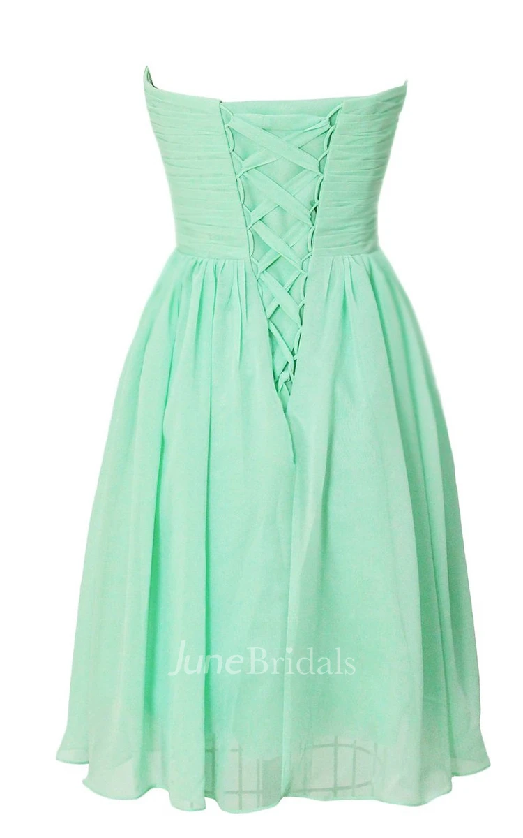 Basque Waist ChiffonDress With Lace-up Back