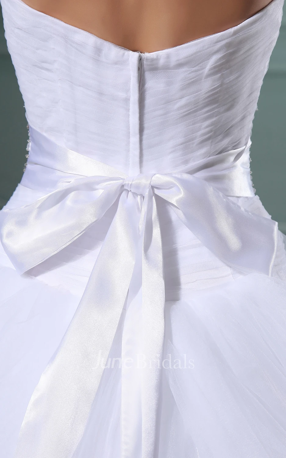 A-Line Sweetheart Sleeveless Gown With Lace Sash And Overlay